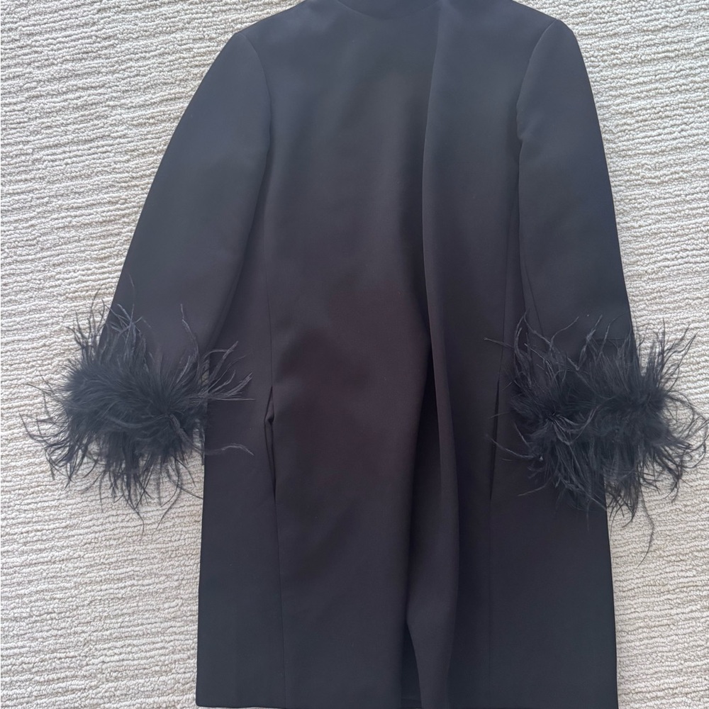 Tuckernuck Black Long Sleeve Shift Dress with Feathered Cuffs